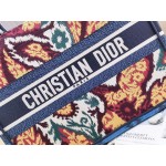 DIOR MEDIUM BOOK TOTE Blue Multicolor Paisley Embroidery