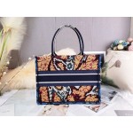 DIOR MEDIUM BOOK TOTE Blue Multicolor Paisley Embroidery