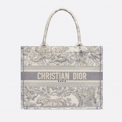 DIOR MEDIUM BOOK TOTE Gray Toile de Jouy Embroidery