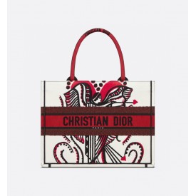 DIOR MEDIUM BOOK TOTE Latte Multicolor Cupidon Embroidery