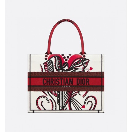 DIOR MEDIUM BOOK TOTE Latte Multicolor Cupidon Embroidery