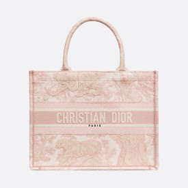 DIOR MEDIUM BOOK TOTE Pink Toile de Jouy Embroidery