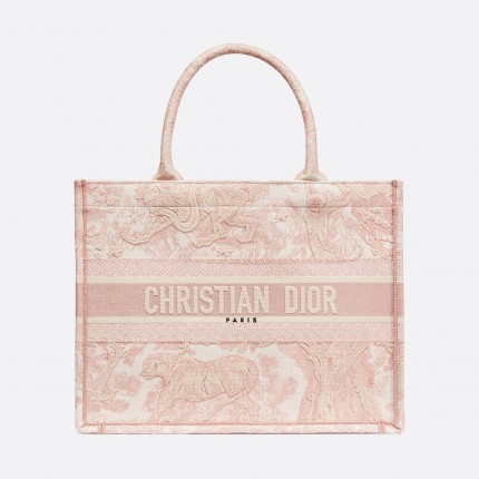 DIOR MEDIUM BOOK TOTE Pink Toile de Jouy Embroidery