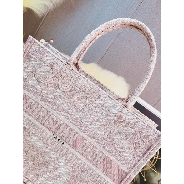 Christian Dior Pink Toile de Jouy Embroidery Medium Book Tote For