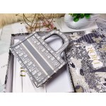 DIOR MINI BOOK TOTE Gray Dior Oblique Embroidery