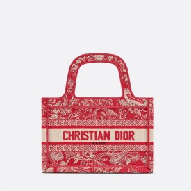 DIOR MINI BOOK TOTE Red Toile de Jouy Embroidery