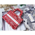 DIOR MINI BOOK TOTE Red Toile de Jouy Embroidery