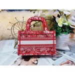 DIOR MINI BOOK TOTE Red Toile de Jouy Embroidery