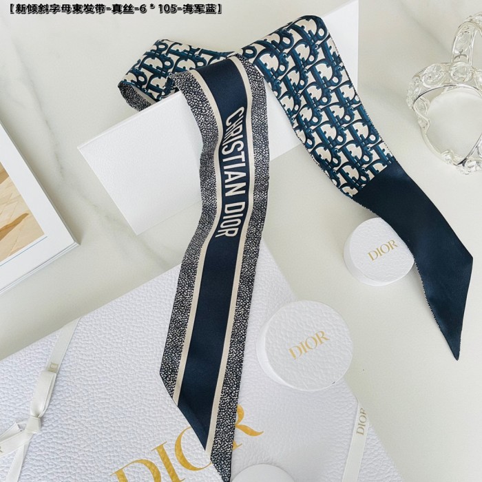 Dior Oblique Mitzah Navy Blue Oblique Silk Twill Scarf