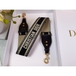 DIOR SHOULDER STRAP WITH RING Black 'CHRISTIAN DIOR PARIS' Embroidery